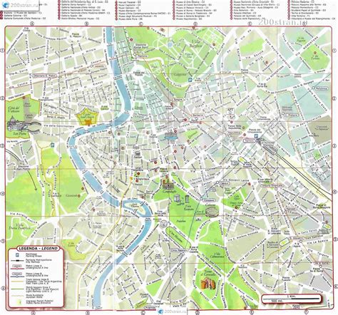 Карта центра Рима с достопримечательностями Map Of Downtown Rome