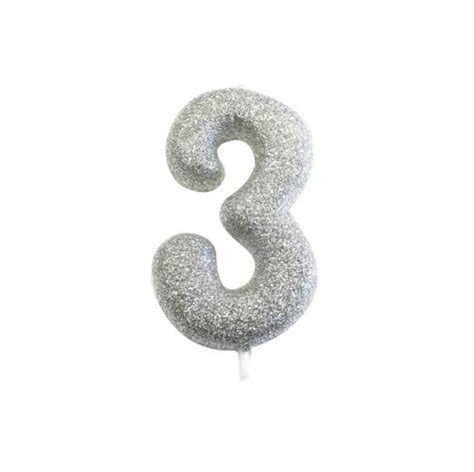 Silver Glitter Numbers Candles 3 Three Sugar And Ice