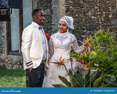 Gondar Ethiopia Feb 06 2020 Bridal Couple Poses For A Portrait Taken At Fasil Ghebbi In