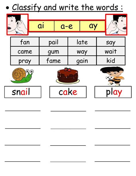 Classify The Words Ai Ay A E Worksheet In 2022 Phonics Lessons Cvc