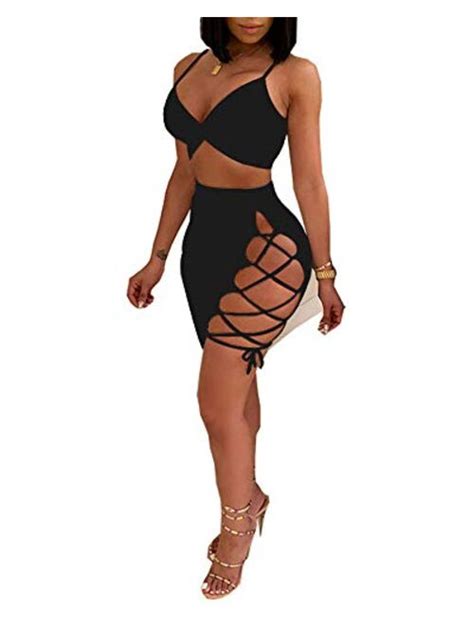 buy women s sleeveless sexy club party bandage dresses spaghetti strap two piece clubwear crop