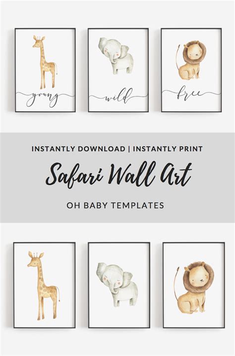 Safari Nursery Wall Art Kid Bedroom Art Mint And Grey Nursery Prints