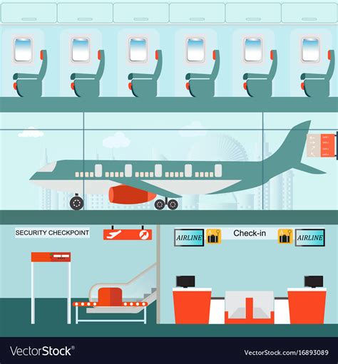 Set Airport Terminal With Check In Counter And Vector Image