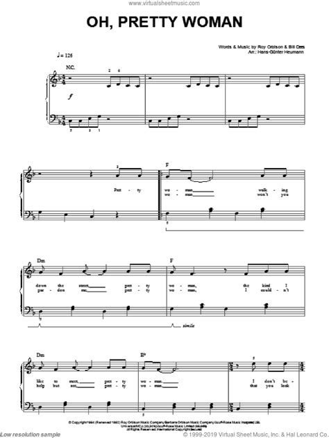 Oh Pretty Woman Sheet Music Easy Version 2 For Piano Solo