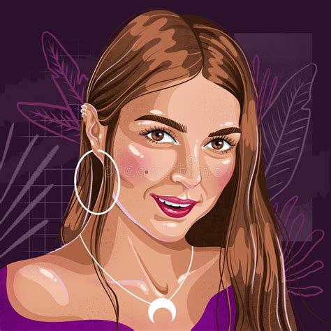 Illustration Of Beautiful Caucasian Smiling Woman With Long Hair And