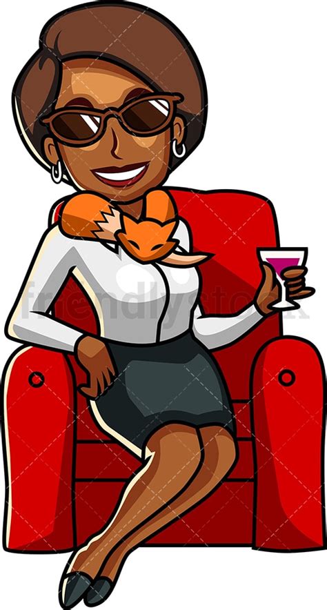Prosperous Black Woman Drinking Wine Cartoon Vector Clipart Friendlystock