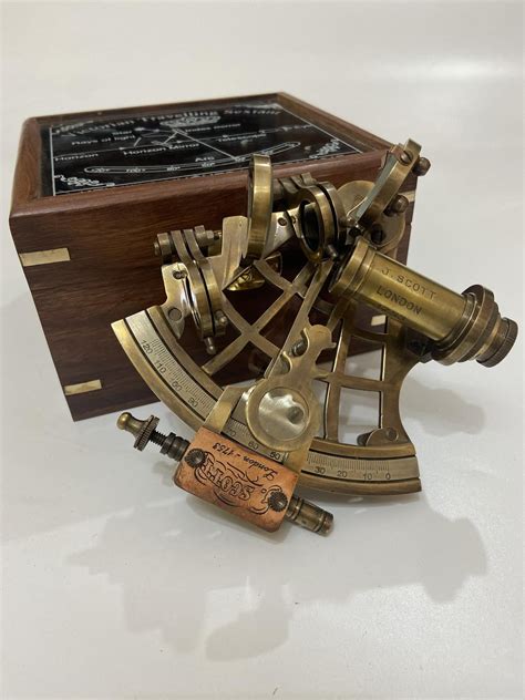 collectibles nautical 5 solid brass j scott london sextant with wooden box marine ship astrolabe
