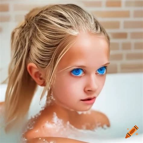 Blonde Girl Enjoying A Bath