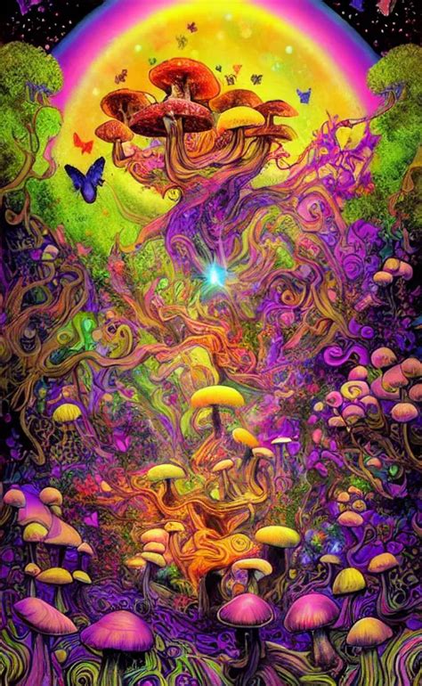 Psychedelic Mushrooms Enchanted Cosmic Forest Stable Diffusion