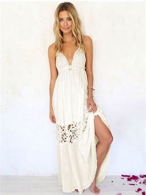 White Summer Dress Split Womens Backless Maxi Dress Power Day Sale