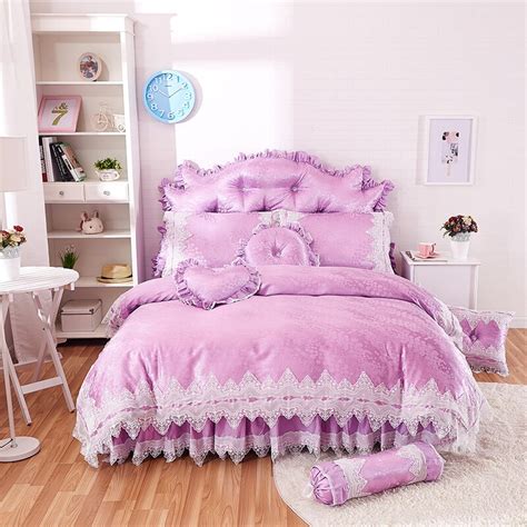 Free Shipping Wholesale Cotton Lace Wedding 4pcs Bedding Set Korean Princess Bedskirt Full Queen