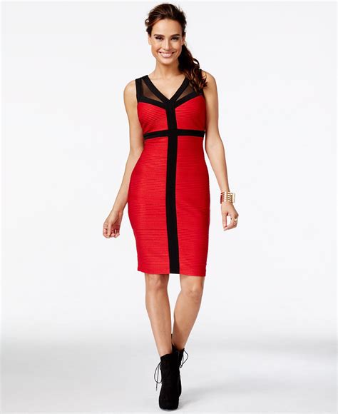 Thalia Sodi Mesh Inset Red Foil Sheath Dress Only At Macys Dresses