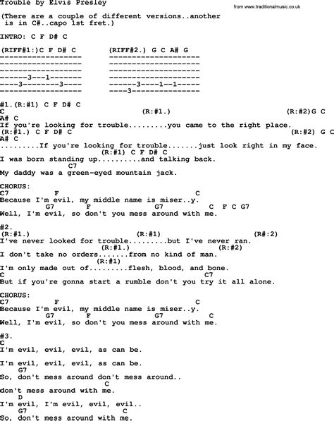 trouble by elvis presley lyrics and chords