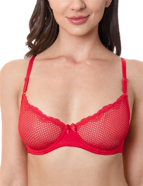 wingslove women s sexy 1 2 cup lace bra balconette mesh underwired demi shelf bra unlined see