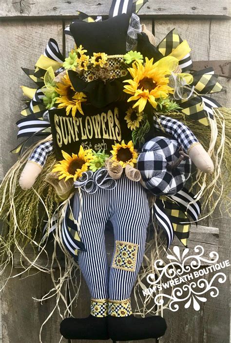Scarecrow Swag, Scarecrow Wreath, Sunflower Swag, Sunflower Wreath, Scarecrow Decor, Fall Wreath ...