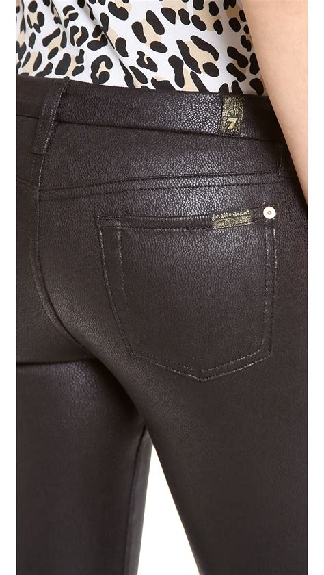 For All Mankind Faux Crackle Leather Skinny Pants In Black Lyst