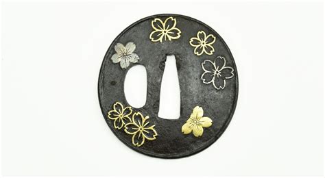 Iron Tsuba Flower Motif With Gold And Silver Highlights Mgj105