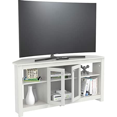 Amazon Com Monarch Specialties Stand L White Corner With Glass Doors Tv Stand Home Kitchen