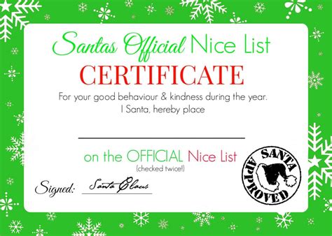 Try these free holiday gift certificates, which, in effect, give the gift of you. Christmas Nice List Certificate - Free Printable! - Super Busy Mum