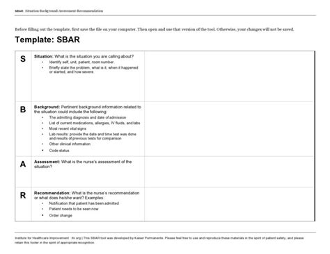 Blank Sbar Templates Word Pdf Templatelab