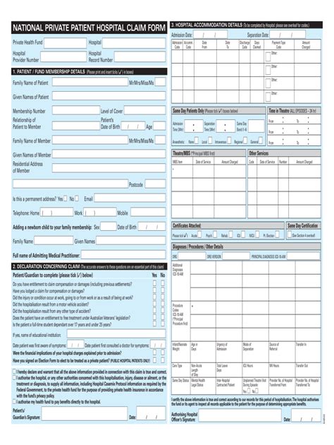 National Private Patient Hospital Claim Form Fill Online Printable