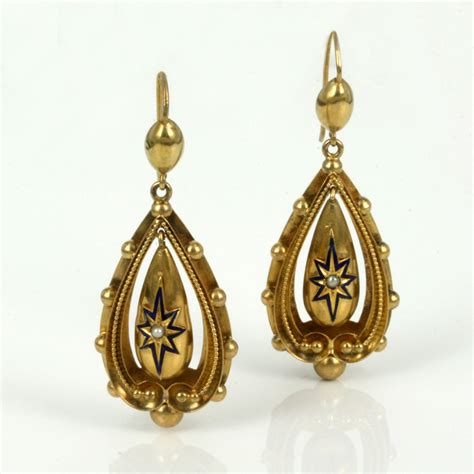 Buy Victorian Antique Gold Earrings Highlighted With Enamel Sold Items