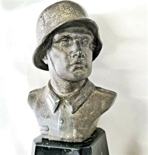 Ww2 German Army Soldier Statue On Marble Base Desk Ornament Jb