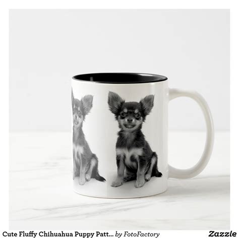 Cute Fluffy Chihuahua Puppy Pattern Two Tone Coffee Mug Black And White