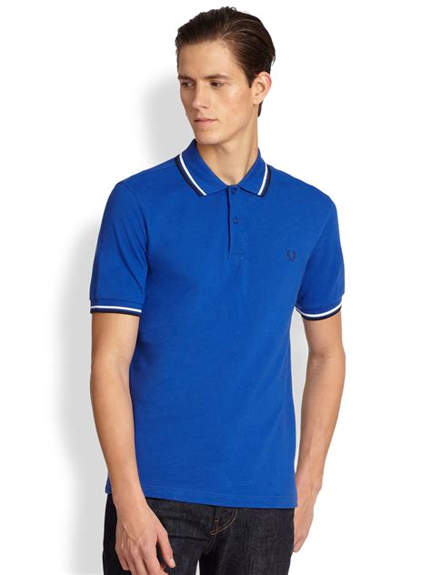 Lyst Fred Perry Twin Tip Pique Polo Shirt In Blue For Men