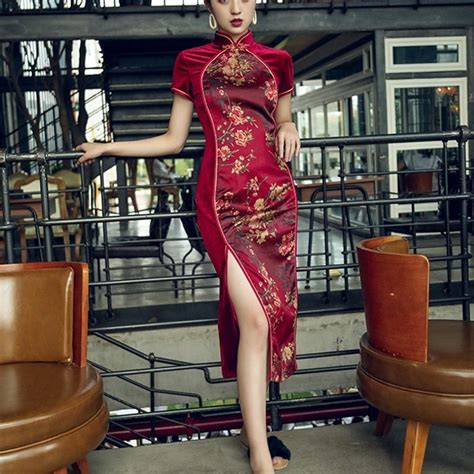 Chinese Style Dress Cheongsam Qipao Velvet Patchwork Slit Dress Midi Elegant Chinese Dresses