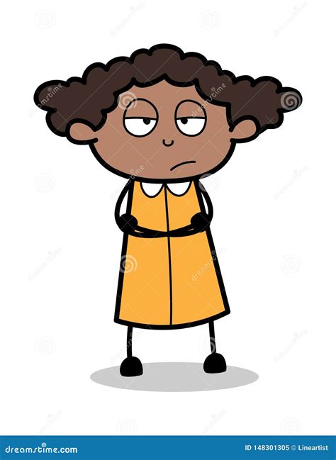 unhappy retro black office girl cartoon vector illustration stock illustration illustration