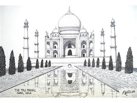 Taj Mahal Pen And Ink Drawing By Frederic Kohli Of The Taj Mahal