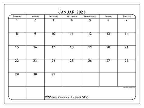 Kalender Januar 2023 Zum Ausdrucken “51ss” Michel Zbinden At