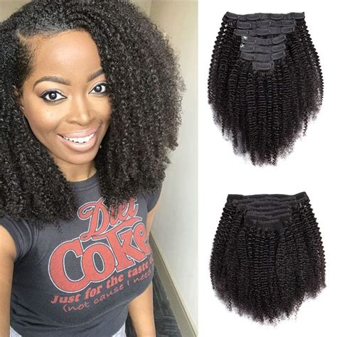 Amazon Com Inch Afro Kinky Curly Clip In Hair Extensions Brazilian Virgin Hair Natural B C