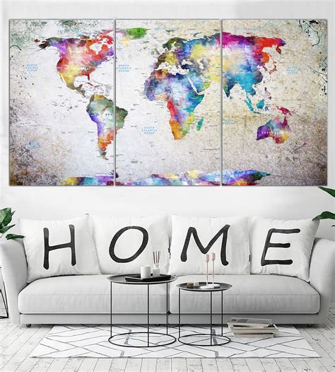 Colorful World Map Wall Art Detailed World Map Print Colorful Etsy