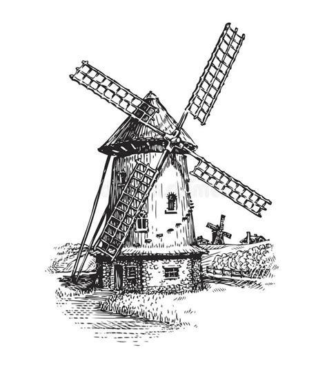 Windmill Hand Drawn Vintage Sketch Vector Illustration Stock Vector