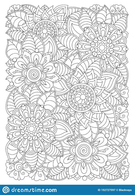Doodle Graphic Leaves And Flowers Coloring Page For Adults Art