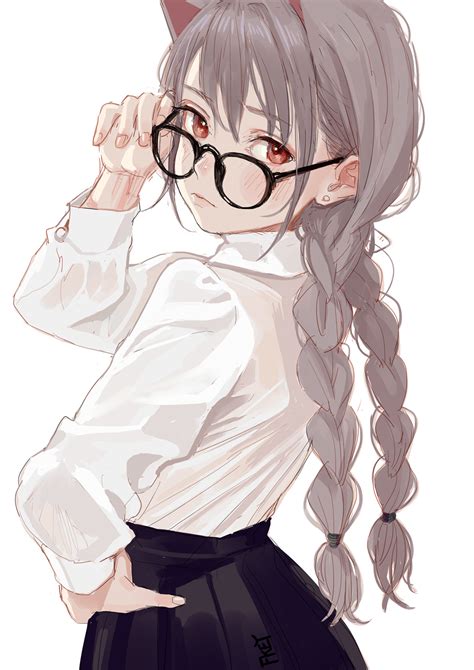 Original Characters Red Eyes Anime Anime Girls Glasses Simple
