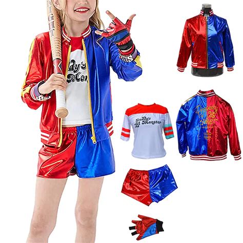 super heroes harley quinn suicide squad cosplay costume outfits 4 pieces girls movie cosplay