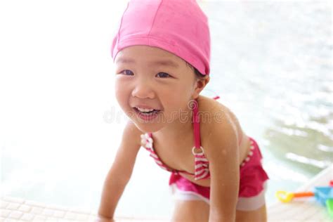 girl wear swimsuit play happily stock image image of japanese pool 74668861
