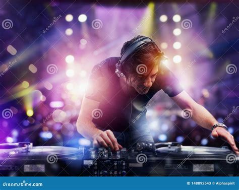 Dj Playing Music At The Discotheque Stock Image Image Of Audio Music