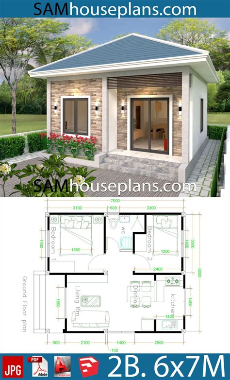 Simple House Design 6x7 With 2 Bedrooms Hip Roof Sam House Plans