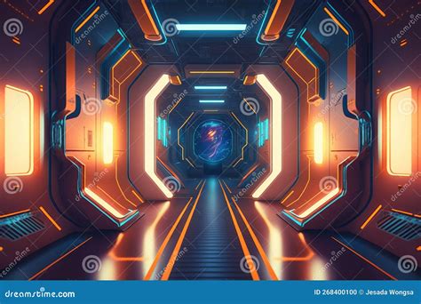 Corridor Spaceship Futuristic Sci Fi Tunnel Passageway With Glowing