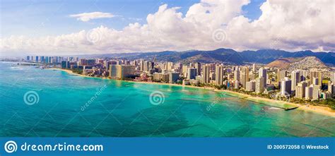 Aerial View Of Waikiki Wall And Diamond Head In Honolulu Usa Stock