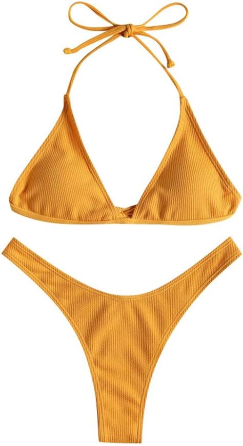 Amazon Com Prettymenny Women S Soild Color Bikini Set Sexy Triangle