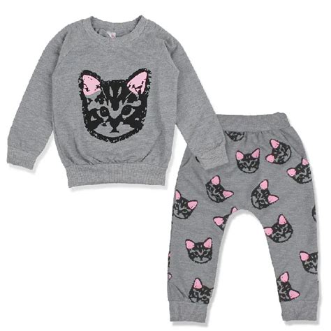 2pcs Cute Cat Kids Clothes Set Spring Autumn Boy Clothes Long Sleeve T