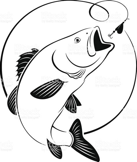 Bass Walleye Fish Clipart Coloring Drawing Vector Striped Silhouette