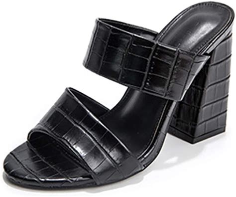 Peep Toe Mules For Women Chunky High Heels Slide Sandals