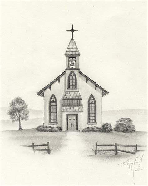 Country Church Pencil Drawing Etsy