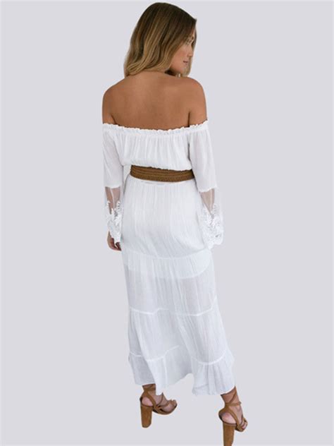 White Lace Dress Off Shoulder Women Sexy Summer Boho Beach Dress